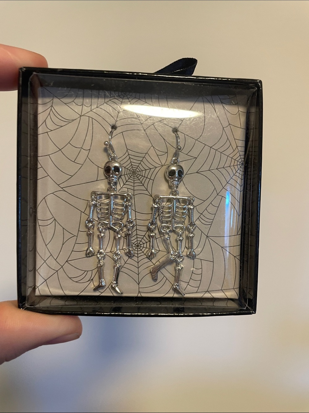 Silver Skeleton Dangle Earrings - Halloween Jewelry